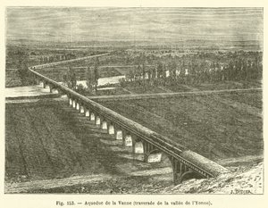 ヨンヌ渓谷を横断するヴァンヌの水道橋（エングレービング 作： French School