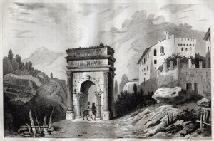 アウグストゥスのアーチ（スーサ） - Arch of Augustus (Susa) - Arco di Augusto (Susa) - M. de Norvins, Ch. Nodier 1834-1836による "Italy Picturesque" - History and Descriptive Painting of Italyからのエングレーヴィング。 作： French School