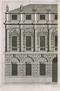 バーナードピカール（1673-1733）c.1716によって彫刻された、パラディアンのプロポーションを示す建築デザイン 作： French School