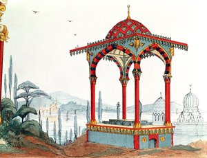 トルコの建築スケッチ、19世紀後半（ペンとインク、紙の色） 作： French School