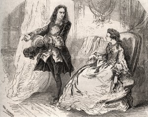 Jean Baptiste Poquelin dit Moliere（1622-1673）の妻Armande Bejart（1641-1700）と恋人のGuiche伯爵。 作： French School