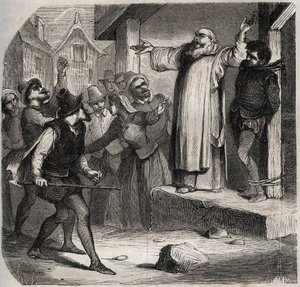 アルノー・デュ・ティル（ティル）は、マルタン・ゲールの身分を簒奪した罪で処刑される前に、絞首台に取り付けられ、群衆の侮辱を受けている（1524年頃、1560年頃）。ヘンリー・デ・コックの「Histoire Des Cocuses Celebres」に掲載されている1871年のエングレーヴィング（181 作： French School