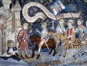 1428年3月6日、シノン城へのジョアン・オブ・アルクの到着。15世紀のタペストリー。ジャンヌ・ダルク博物館（オルレアン）。 作： French School