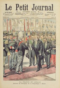 1904年4月にイタリアを国家訪問したローマのフランス共和国大統領M.ルーベの到着、1904年5月1日の「ルプチジャーナル」の表紙イラスト