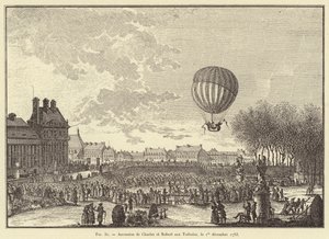 シャルルとロベールのチュイルリーへの昇天、1783年12月1日（エングレービング 作： French School