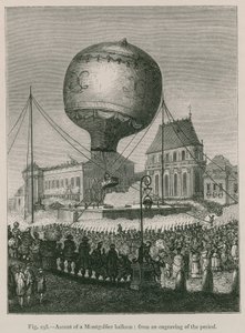 モンゴルフィア気球の上昇;時代の彫刻から 作： French School