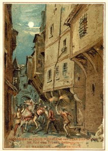 1407年、パリのブルゴーニュ公ジョンフィアレスジョンの男性によるオルレアンのルイの暗殺 作： French School