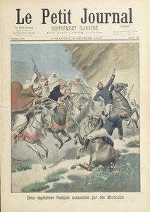 ベニスミール部族のモロッコ人による外国軍の2人のフランス人船長の暗殺、「ルプチジャーナル」の表紙イラスト、1902年2月9日