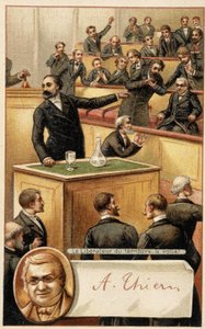 領土の解放者」ティエールを応援する集会とメダイヨンの中の肖像画 - クロモ 19世紀後半