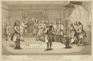 修道士の就任前の自由石工の集会、宗教と慣習の儀式c.1733 作： French School
