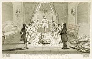修道院の開始のための無料の石工の集会、宗教と習慣の儀式、c.1733 作： French School