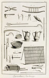 Denis Diderot（1713-84）によるEncyclopedie des Sciences et Metiersのガーデニングツールの品揃え、1770年頃発行 作： French School