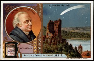 天文学：1831年の彗星、ウィリアム・ハーシェル（Friedrich Wilhelm Herschel）（1738-1822）の肖像付き - リービッヒ・クロモリトグラフィー