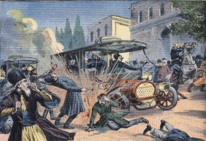 ペルシャの国王モハンマド・アリ・シャー・カジャール（1872-1925）への攻撃。新聞 "Le Petit Parisien "に掲載された図版 作： French School