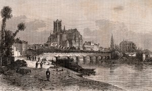 オセール（Bourgogne-Franche-Comte） - V.A. Malt-Brown著「La France illustree: geographie, histoire, administration statistique」（1884年）に掲載された彫刻。 作： French School