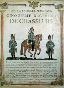 Avis à la Belle Jeunesse, ハンター第5連隊の募集ポスター 18世紀。パリ、軍隊博物館 作： French School