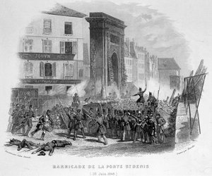 サン・ドニ門のバリケード（1848年6月23日） - "Fasttes de Gardes nationales de France "にて。 作： French School