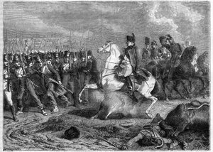 Arcis-sur-Aubeの戦い、20-21-3-1814 - 皇帝ナポレオンの馬の下で砲弾が炸裂 - Battle of Arcis-sur-Aube (Arcis sur Aube) 3月20日、21日