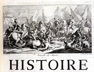 1213年9月12日のミュレの戦い - Joseph Vaissete著「Histoire générale de Languedoc」（パリ）に掲載。 作： French School