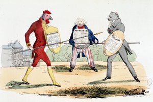 単数形の戦い（新聞「ラ・ガゼット」「ル・モニトゥール」「デイリー」の決闘）-「ラ・シルエット」にて 作： French School