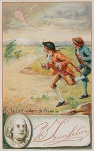 雷に打たれた凧を飛ばすベンジャミンフランクリン 作： French School