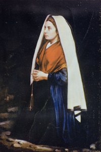 Bernadette Soubirous、19 世紀後半の絵画から (カードに取り付けられた色付きの写真) 作： French School