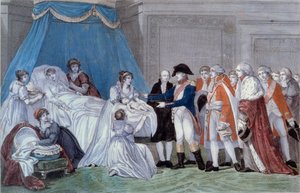 ローマ王ナポレオン2世（フランソワ・シャルル・ジョゼフ・ナポレオン・ボナパルト）（1811-1832）の誕生：1811年3月20日、チュイルリー宮で行われた皇帝ナポレオン1世（1769-1821）の息子の出生証明書の授与式。19世紀のエングレーヴィング。イル・デ・アー 作： French School