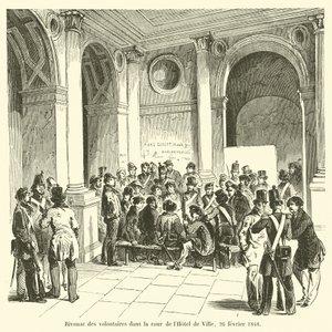 1848年2月26日、ホテルドヴィルの中庭にいるボランティアのビバーク 作： French School