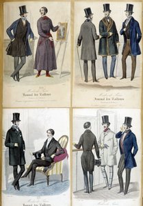 1848年の "Journal des tailors "に掲載された男性ファッションのボード。 作： French School