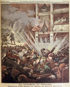 1893年11月25日、ルプティジャーナルのイラスト、バルセロナのリセオ劇場での爆弾爆発 作： French School
