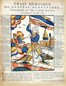 ボナパルト（1769-1821）は、ロディ橋にフランス国旗を植えました。1796年5月10日、PLDuchartreとR. 作： French School
