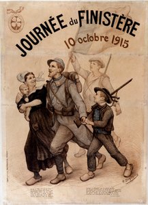 ブルトン人兵士とその家族 - 10月10日「フィニステールの日」のポスター