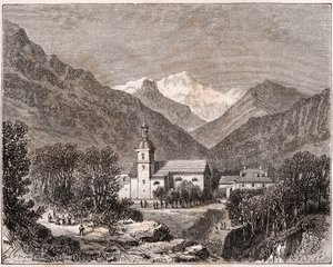 Brides-les-Bains (Brides les Bains) - Savoie - V.A. Malt-Brownによる "France illustree: geography, history, statistical administration "に掲載された彫刻。1884 作： French School