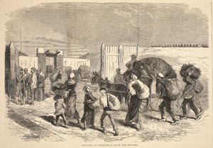 郊外からの野菜の持ち込み、1870年から1871年のフランスとドイツ間の戦争のカッセルズ歴史のイラスト 作： French School