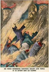 仏教の僧侶が寺院を焼き、炎に身を投げる 作： French School