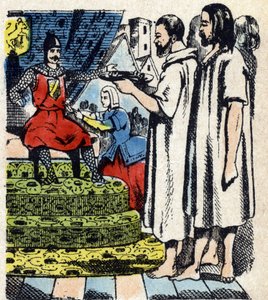 Burghers of Calais na frente de Edward III em 1346, Epinal Imagem do século XIX (gravura) 作： French School