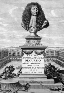 ルイ14世(1638-1715)の胸像 - 「Festiva ad Capita Cancellumque Decursio, A Rege Ludovico XIV...」にて。「C. Perrault, Paris Imprimerie Royaleの作品。 作： French School