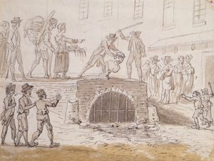 下水道に投げ込まれたマラトの胸像、1795年2月5日（紙に水彩） 作： French School