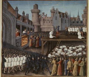 十字軍リチャード1世は20日、イスラム教徒のアクレ守備隊の斬首を見物していた... 作： French School