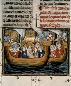 第七回十字軍：第七回十字軍（1248-54年）に出発するルイ9世。 作： French School
