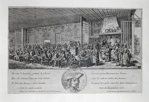 ジャン・ランポノー（1724-1802）の「キャバレー・デュ・タンブール・ロワイヤル」（エングレーヴィング）。フランス 作： French School