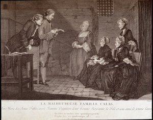 カラス事件：ジャン・カラス（1762年死去）の不幸な家族：母親、2人の娘、良き使用人ジャンヌ・ヴィギエール、息子とその友人（1762年）。 作： French School
