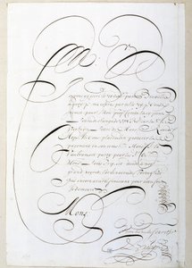 カリグラフィー。1678年頃にフランソワ・ドゥ・ブルインが揮毫した勘定書。パリ市立歴史図書館 作： French School