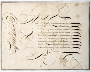 カリグラフィー。ルイ・セノーによる17世紀後半頃の金融ラウンドの手書きチャート 作： French School