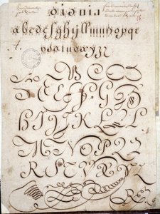 カリグラフィー。Sebastien Roylletによる1813年頃のアラベスクで飾られたヴェリーヌの丸い手稿。 作： French School