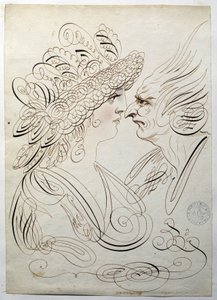 カリグラフィー。ベルナール・ド・パリによる1780年頃の横顔のポートレート。 作： French School