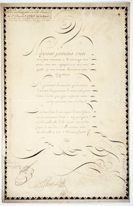 カリグラフィー。アンドレ・フランソワ・ローランドによる1737年のレセプション作品。 作： French School