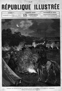 バンセンヌ砦の部隊のキャンプで、宿舎の清掃中。新聞。La republique illustree "の個人コレクションにある1880年のエングレーヴィング。 作： French School