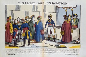 エジプトのキャンペーン（遠征）（1798〜1801年）。ボナパルト・ナポレオン、1799年にエジプトのピラミッドへ。エピナルの写真 作： French School