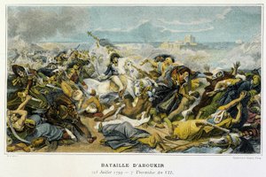 エジプト遠征（1798年～1801年）。1799年7月25日のアブキールの戦いで、Joachim Murat（1767-1815）が、ボナパルトがトルコ人を海に追いやった時のこと。